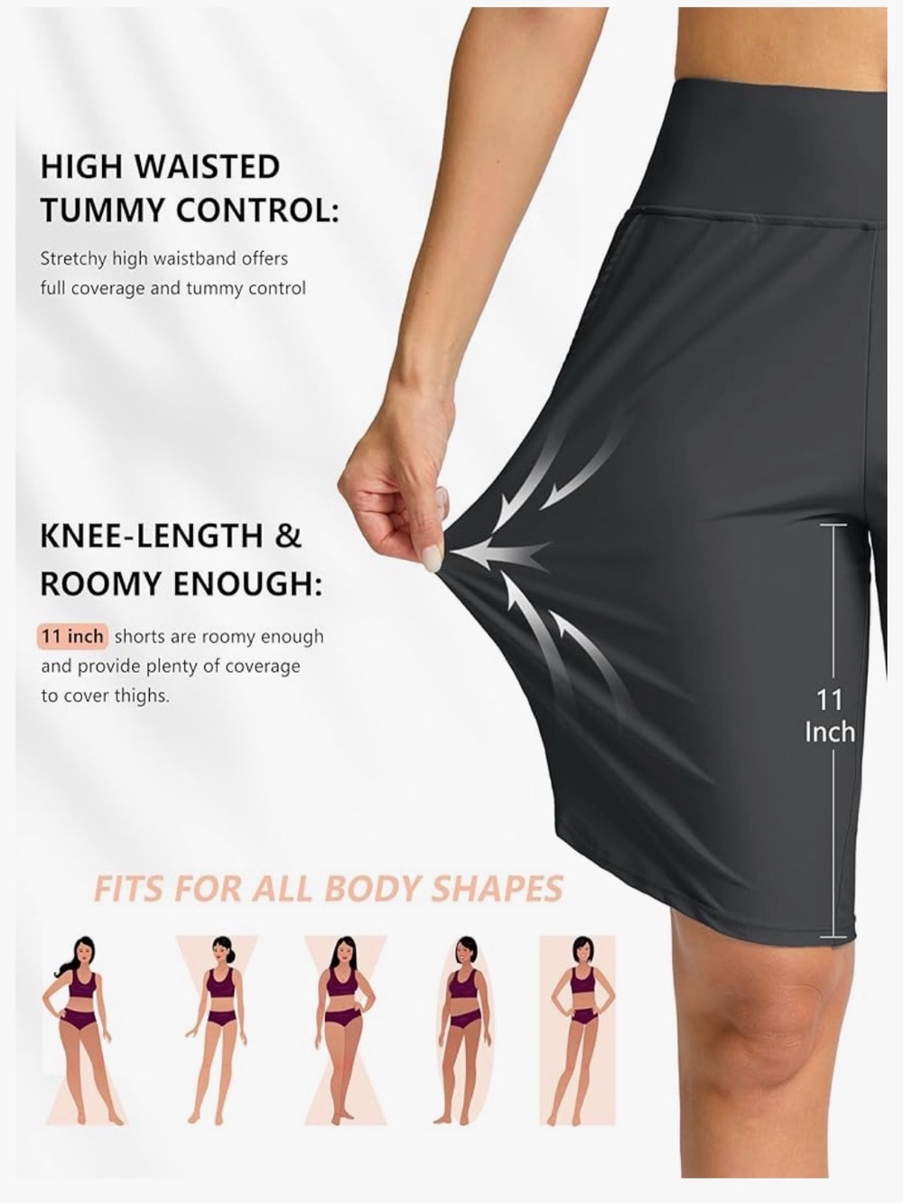Gradual High-Waist Black Knee-Length Swim Shorts with Pockets. Size Large - Picture 5 of 7
